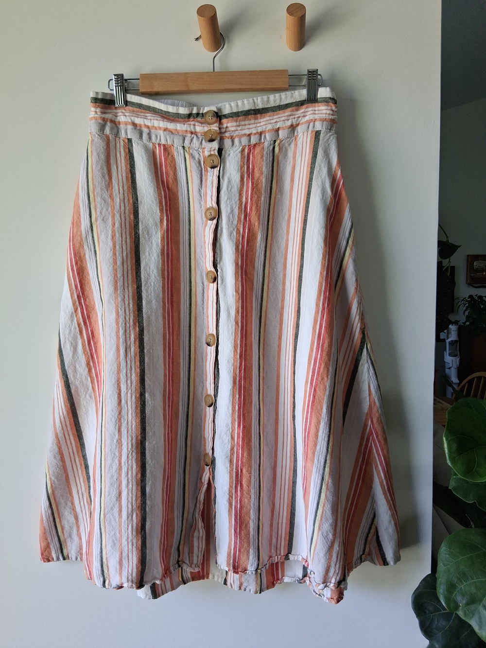 Linen Pastel Striped Button-Front Midi Skirt - Picture 3 of 8